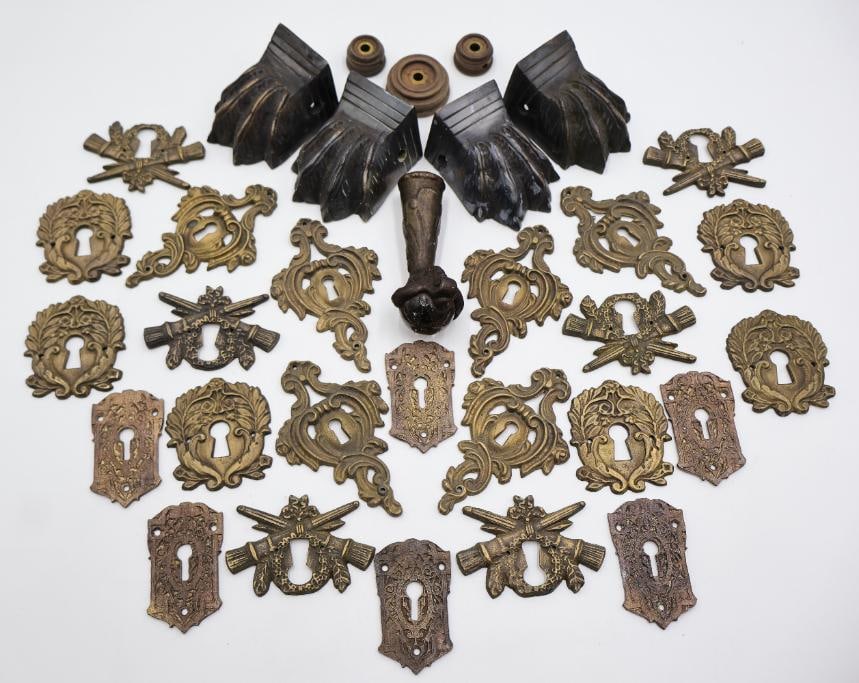 Large Collection of Antique Brass Furniture Escutcheons & Hardware (1 of 12)