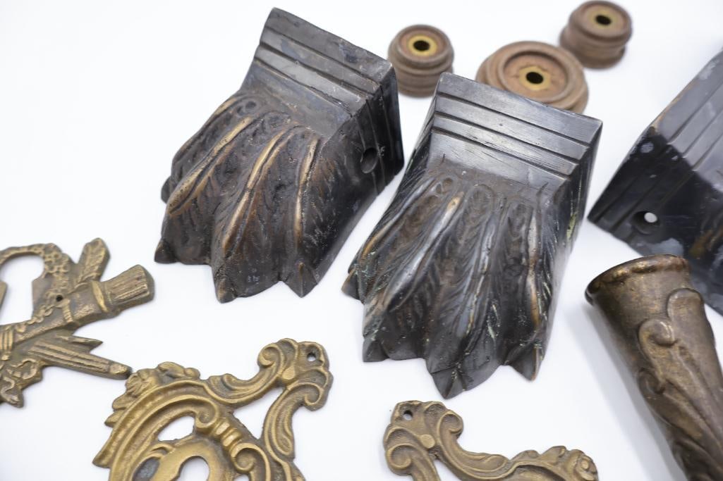 Large Collection of Antique Brass Furniture Escutcheons & Hardware - 3