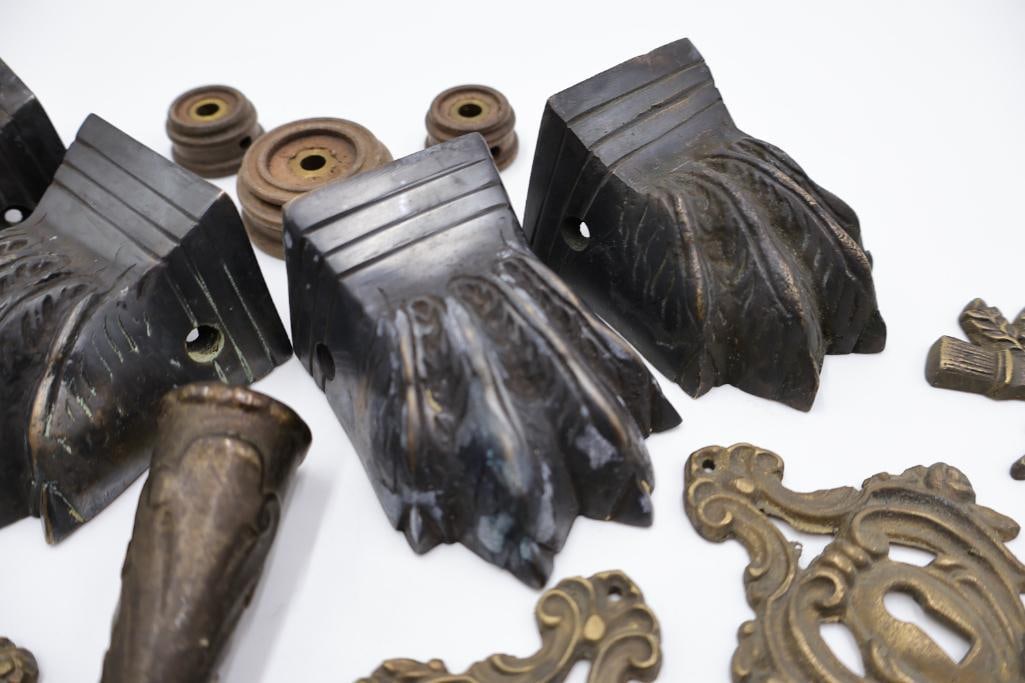 Large Collection of Antique Brass Furniture Escutcheons & Hardware - 4