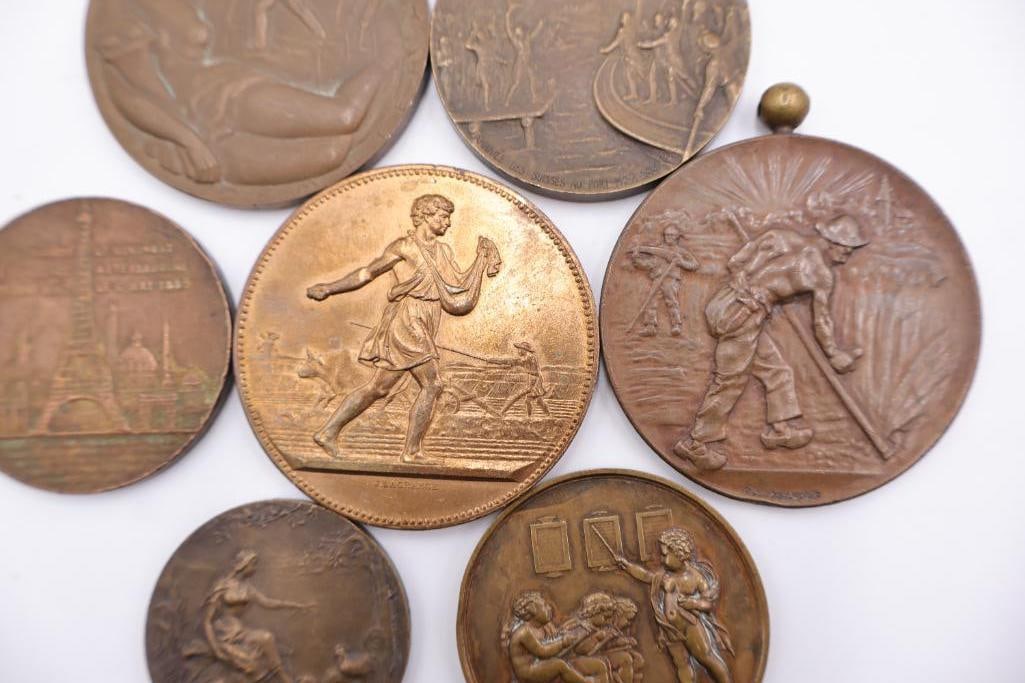 Vintage Bronze Tone Art Medallions & Commemorative Medal Lot - 5
