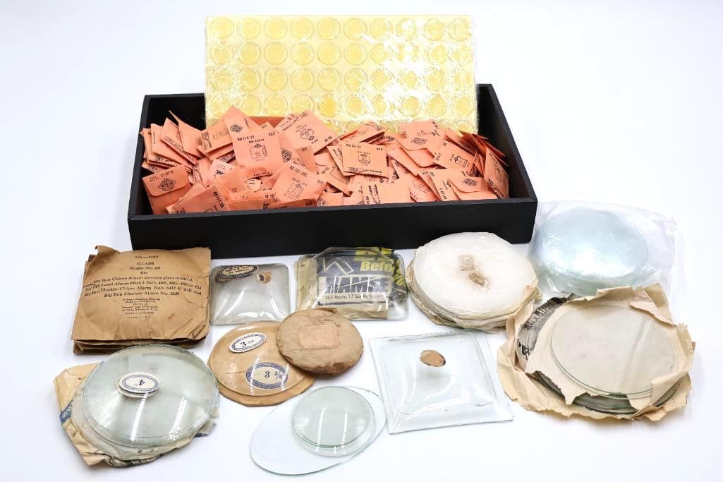 Vintage Clock Glass, Watch Crystal & Repair Parts Lot (1 of 14)