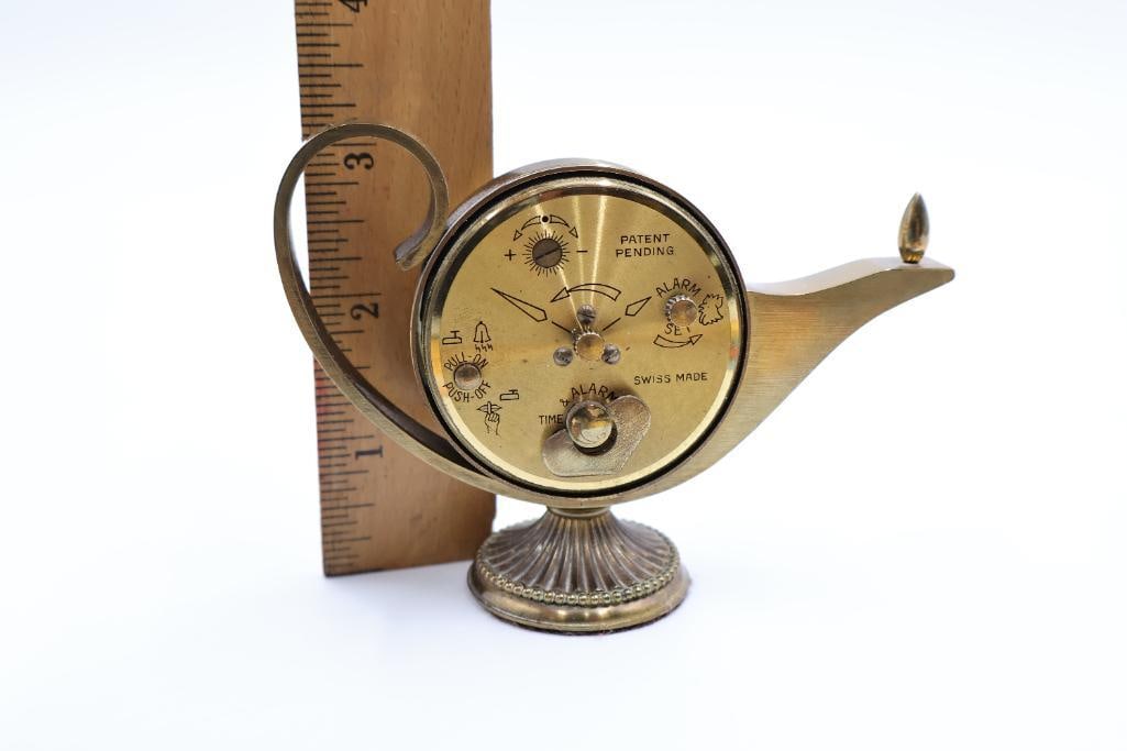 Vintage Swiza Brass Aladdin Lamp Desk Clock - 3