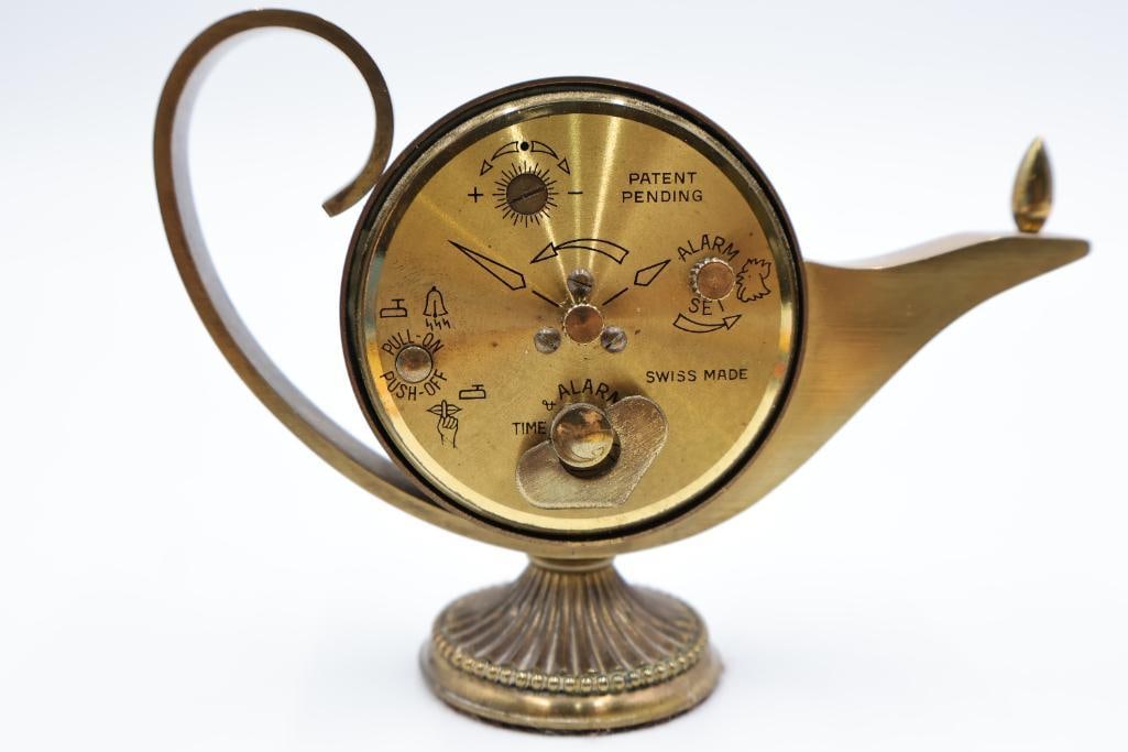 Vintage Swiza Brass Aladdin Lamp Desk Clock - 4