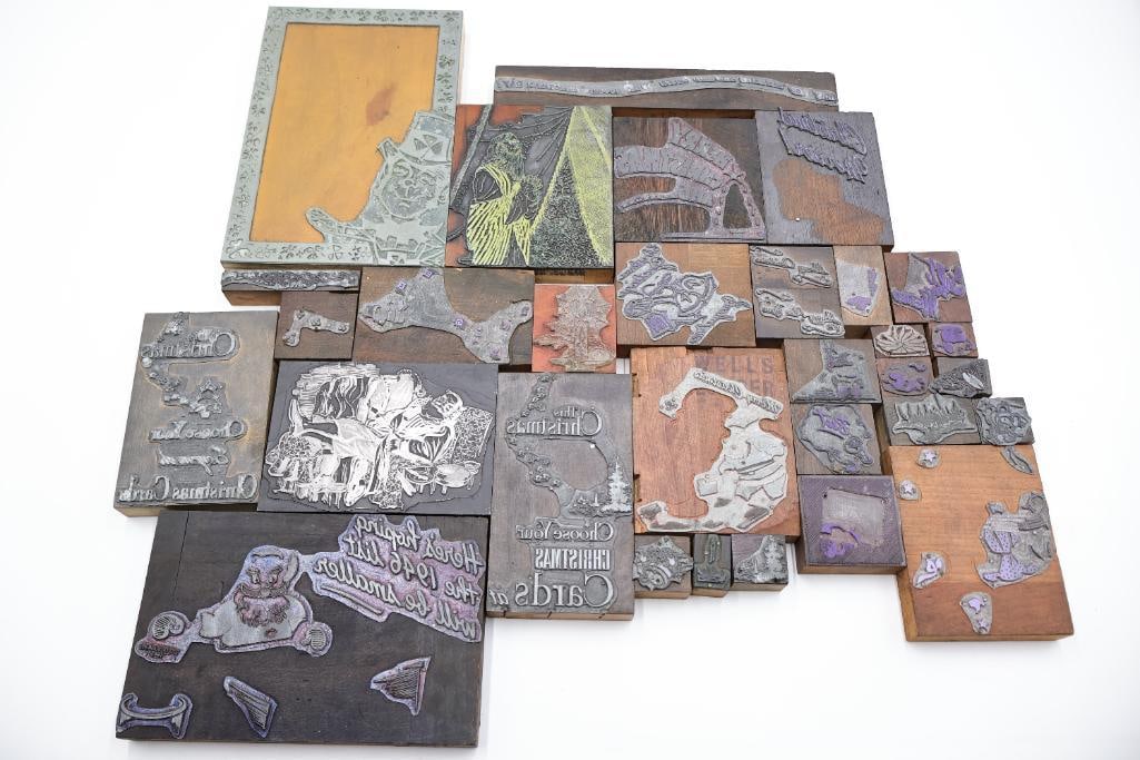 Large Antique Wood Printing Block & Stamp Collection (1 of 17)