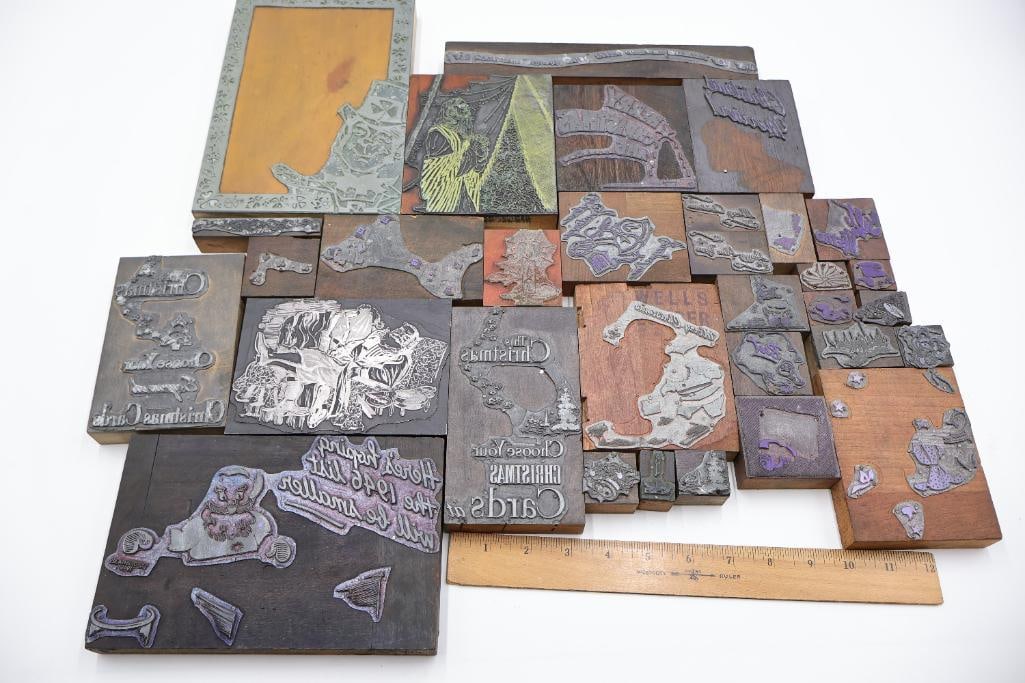 Large Antique Wood Printing Block & Stamp Collection - 2