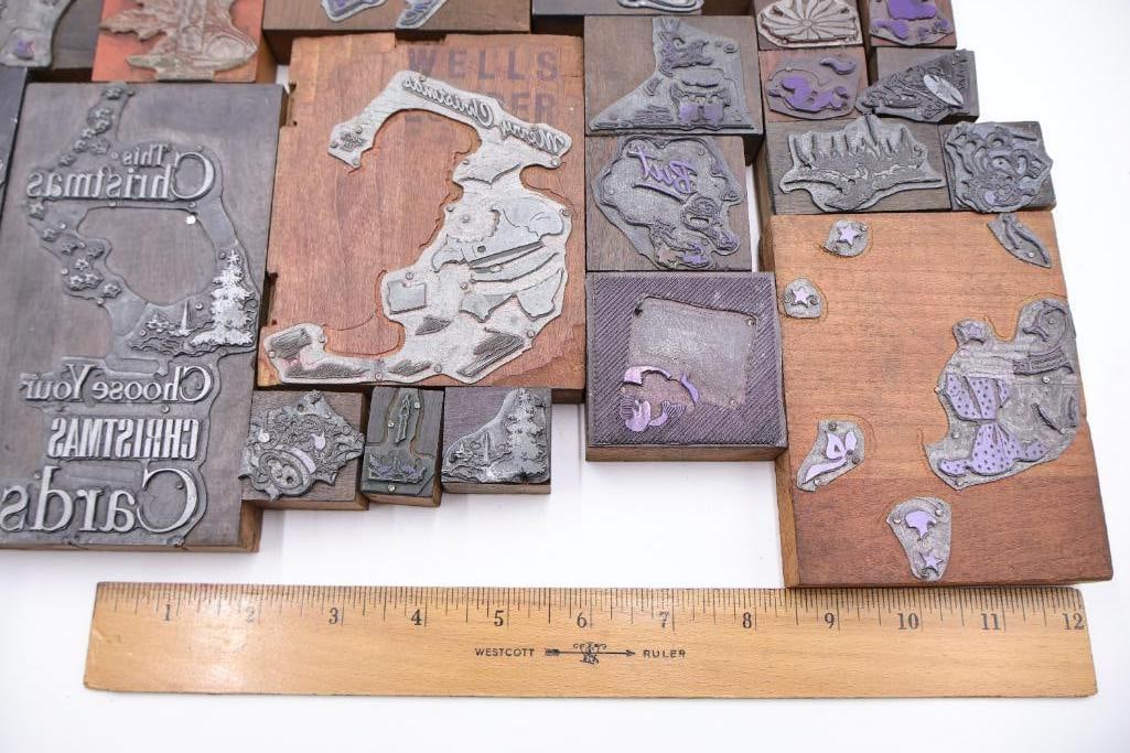 Large Antique Wood Printing Block & Stamp Collection - 3