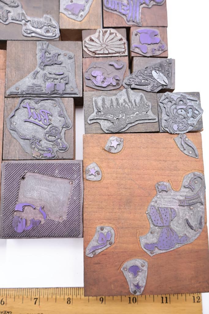 Large Antique Wood Printing Block & Stamp Collection - 4