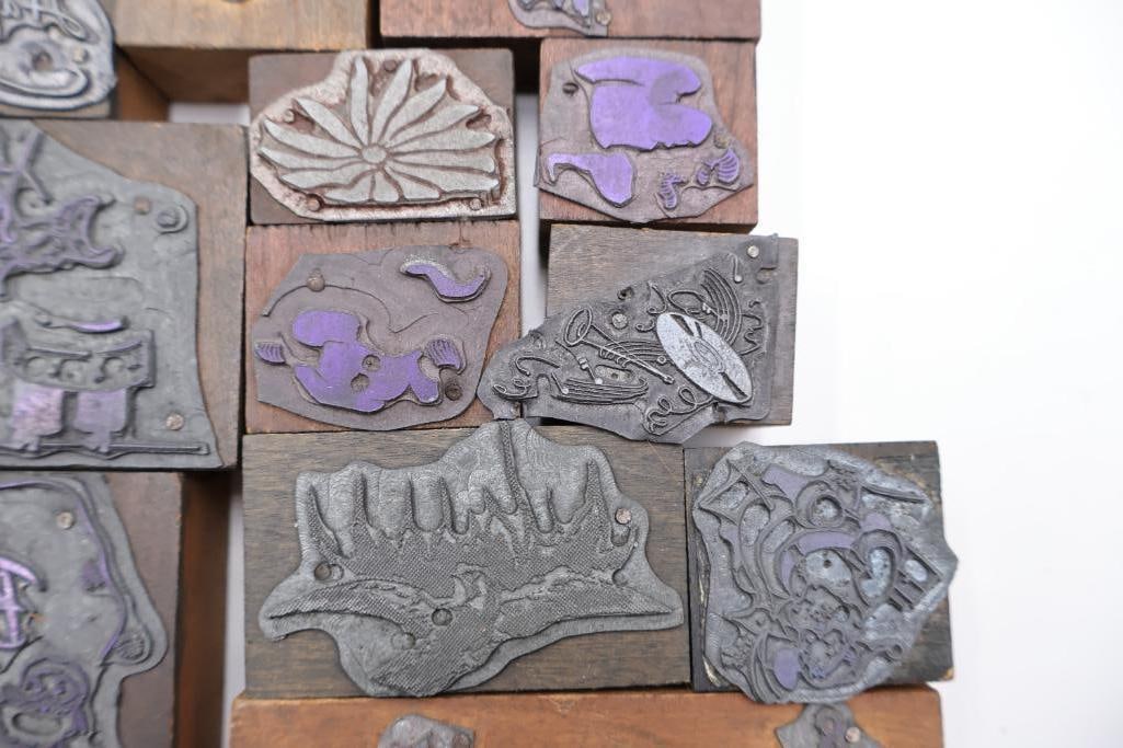 Large Antique Wood Printing Block & Stamp Collection - 5