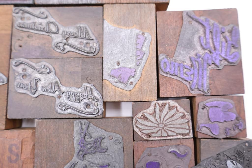 Large Antique Wood Printing Block & Stamp Collection - 6