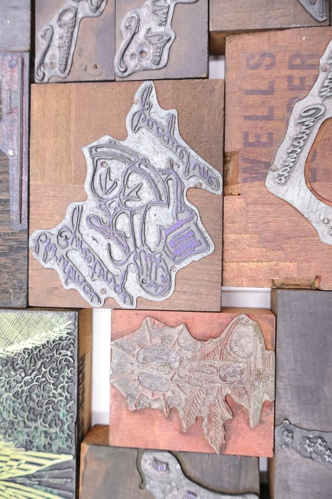 Large Antique Wood Printing Block & Stamp Collection - 8