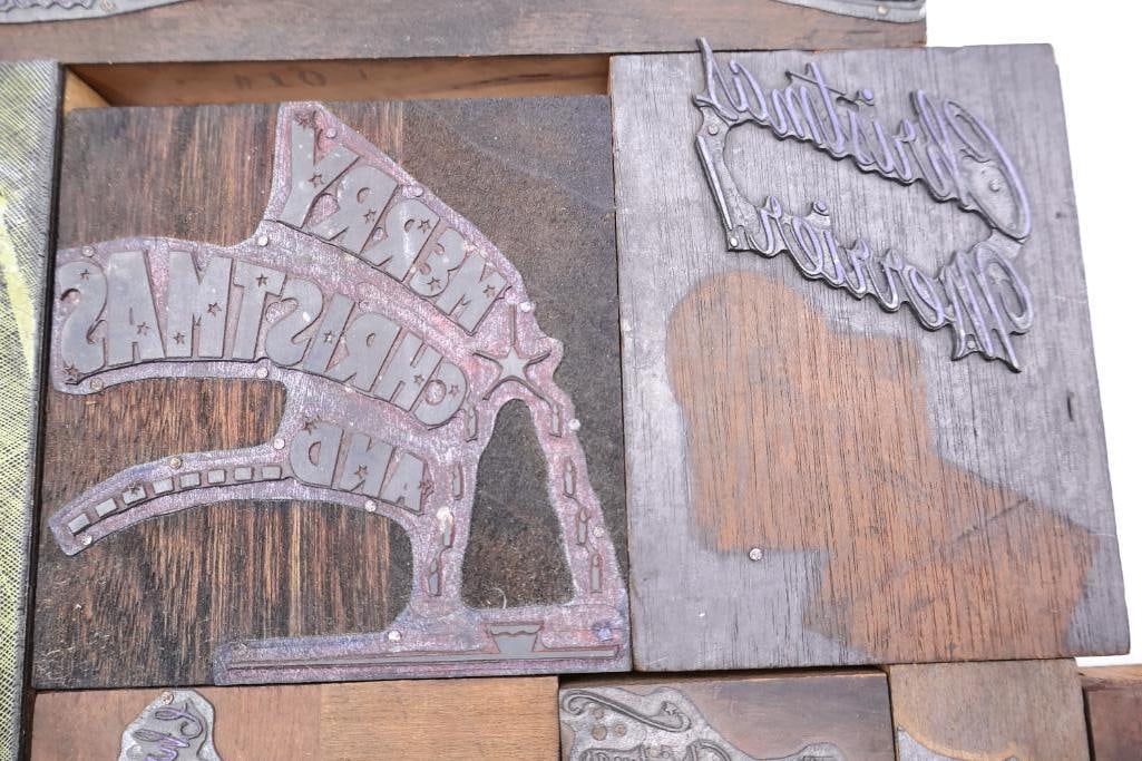 Large Antique Wood Printing Block & Stamp Collection - 9