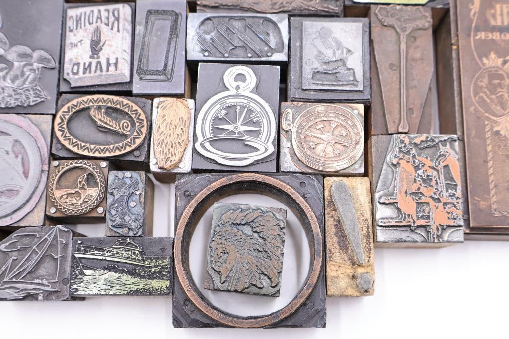 Collection of Antique Printing Plates, Engraving Blocks & Letterpress Dies - 12