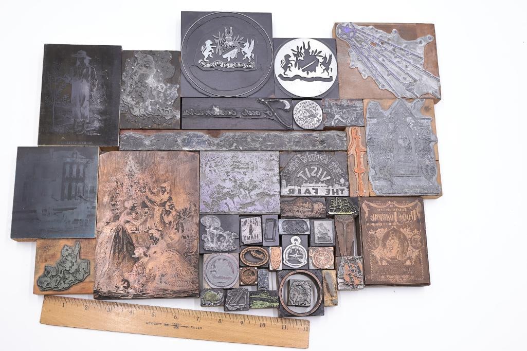 Collection of Antique Printing Plates, Engraving Blocks & Letterpress Dies - 3
