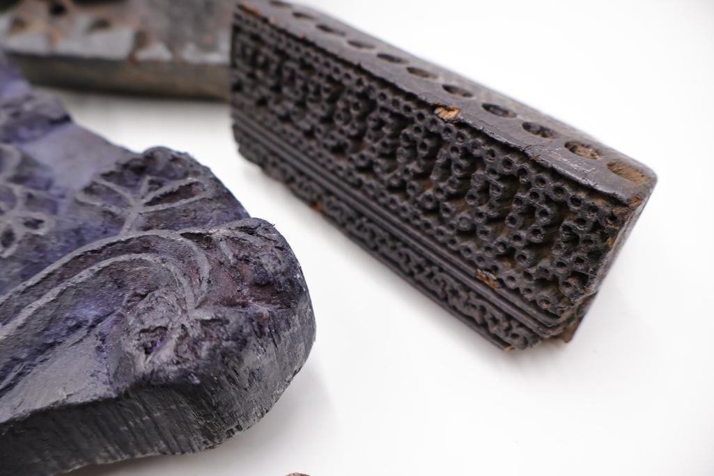 Collection of Antique Textile Printing Blocks & Carved Stamps - 10