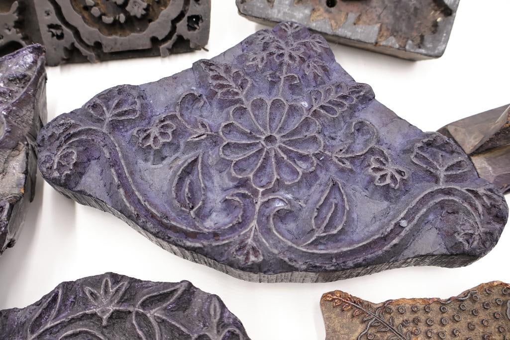 Collection of Antique Textile Printing Blocks & Carved Stamps - 12
