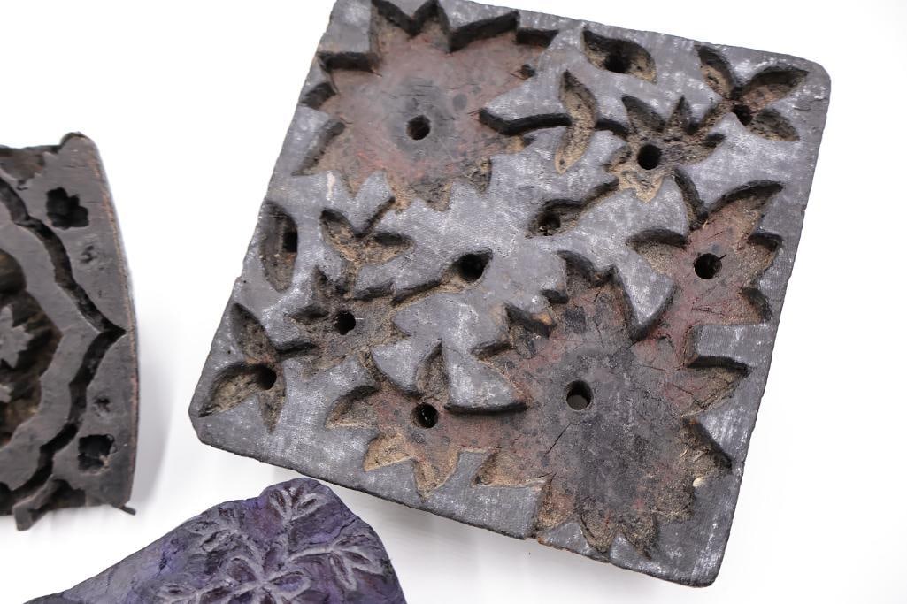 Collection of Antique Textile Printing Blocks & Carved Stamps - 16