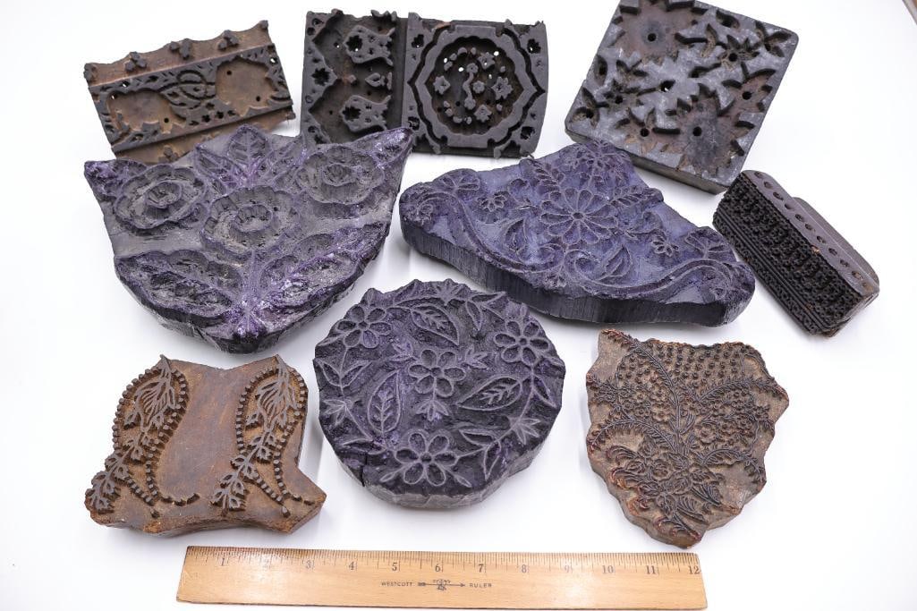 Collection of Antique Textile Printing Blocks & Carved Stamps - 2