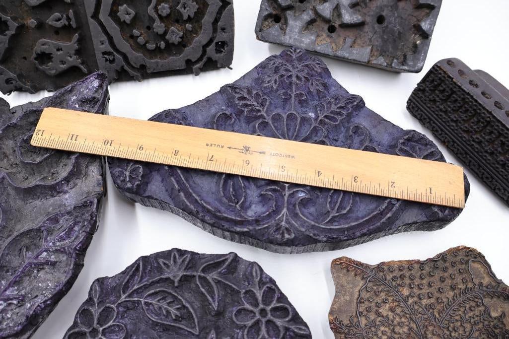 Collection of Antique Textile Printing Blocks & Carved Stamps - 4