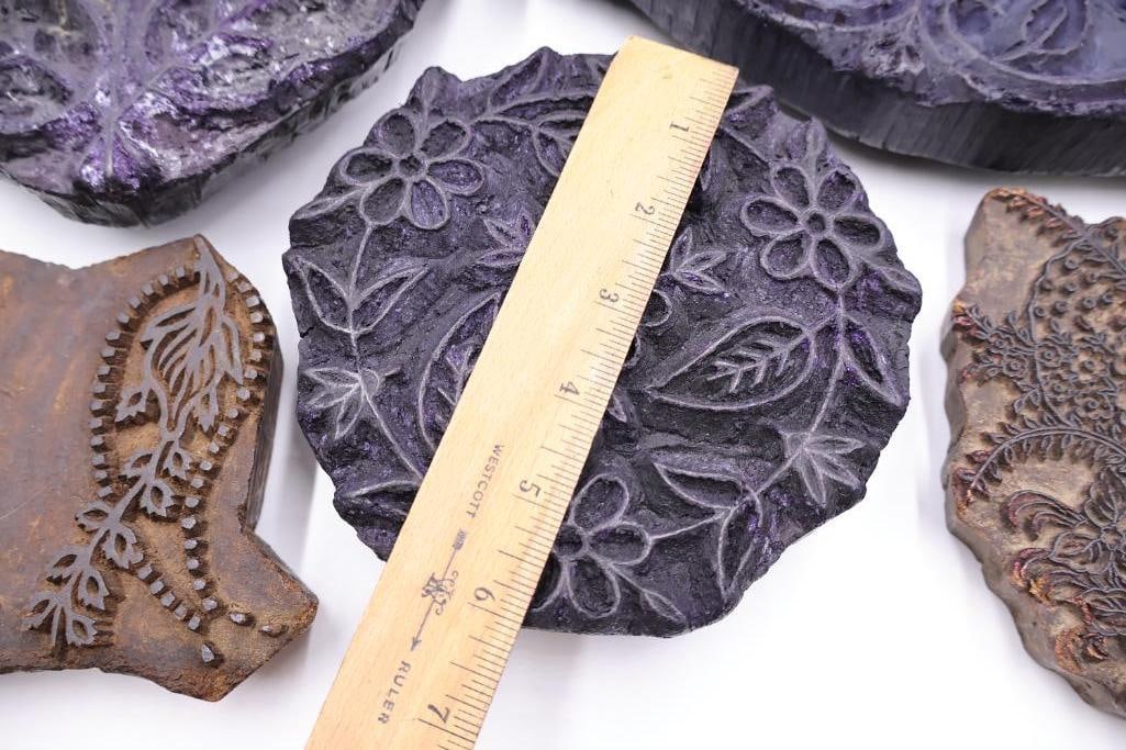 Collection of Antique Textile Printing Blocks & Carved Stamps - 5