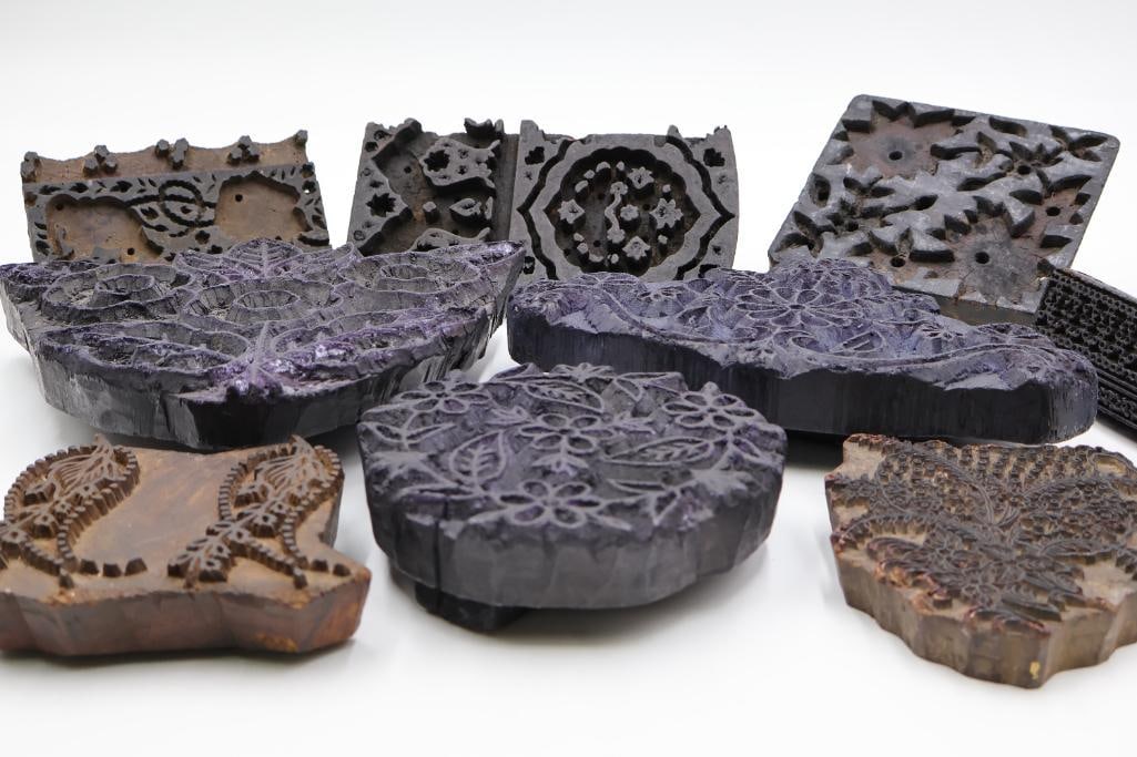 Collection of Antique Textile Printing Blocks & Carved Stamps - 6