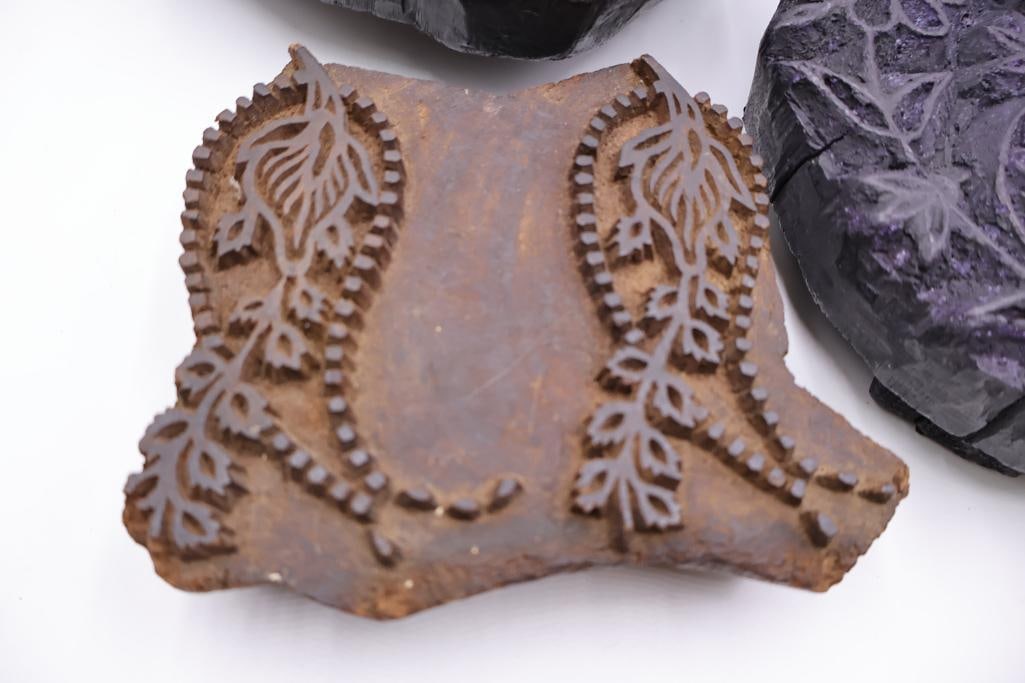 Collection of Antique Textile Printing Blocks & Carved Stamps - 7