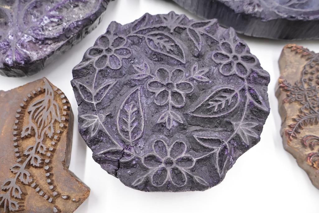 Collection of Antique Textile Printing Blocks & Carved Stamps - 8