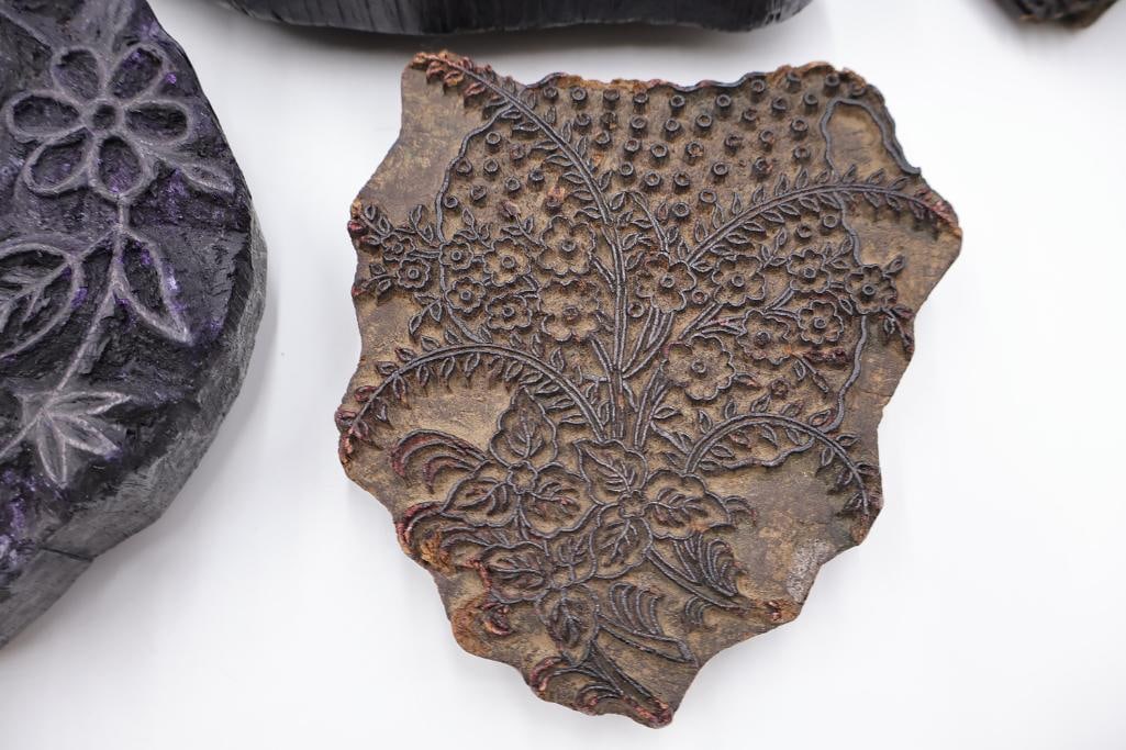 Collection of Antique Textile Printing Blocks & Carved Stamps - 9