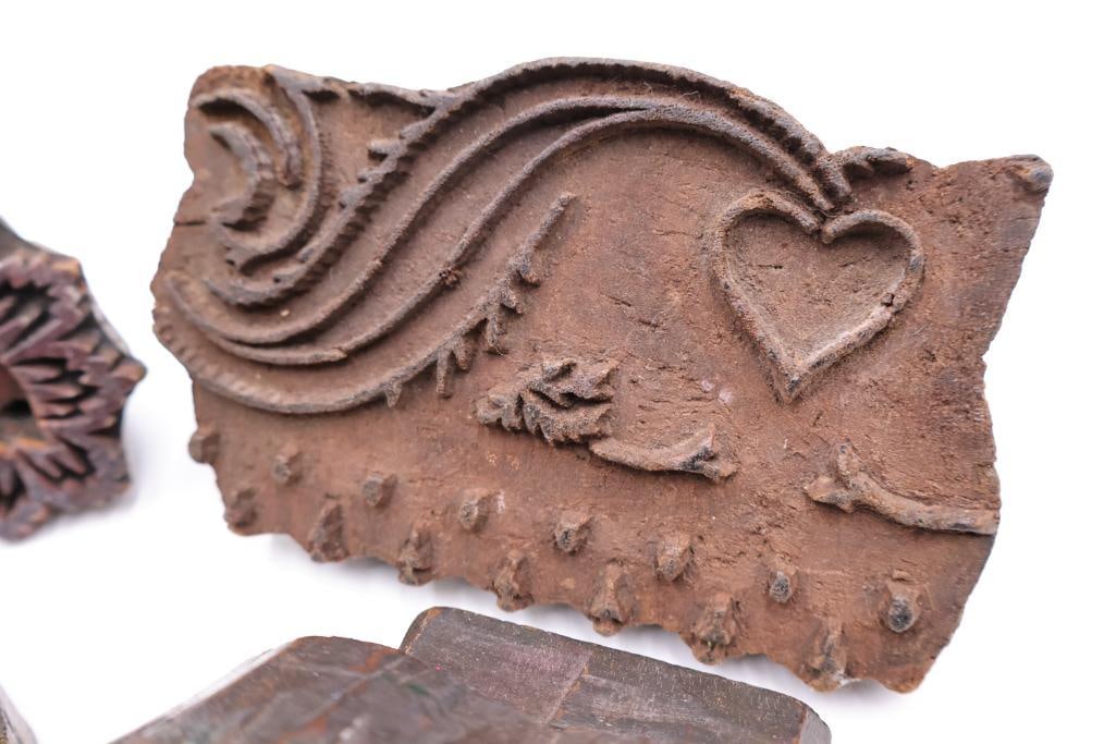 Assorted Antique Carved Textile Printing Blocks & Folk Art Stamps - 12