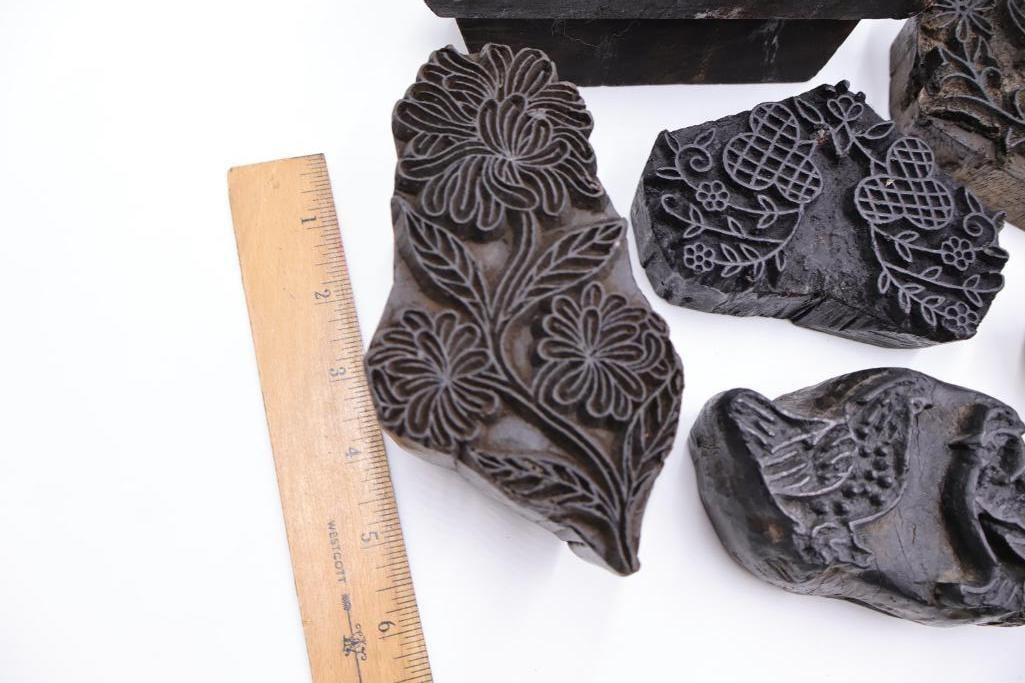 Assorted Antique Carved Textile Printing Blocks & Folk Art Stamps - 3