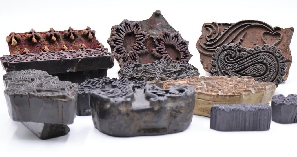 Assorted Antique Carved Textile Printing Blocks & Folk Art Stamps - 4