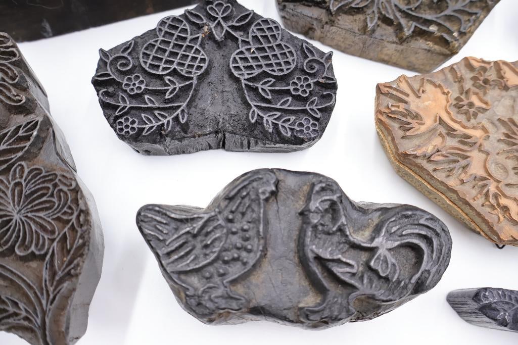 Assorted Antique Carved Textile Printing Blocks & Folk Art Stamps - 5