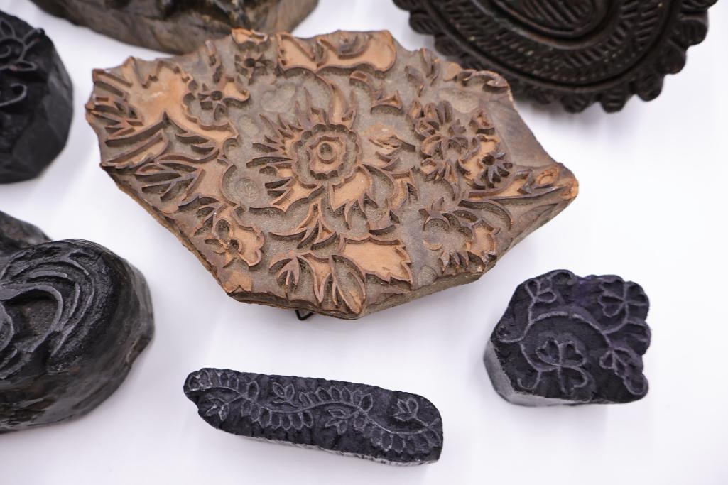 Assorted Antique Carved Textile Printing Blocks & Folk Art Stamps - 6