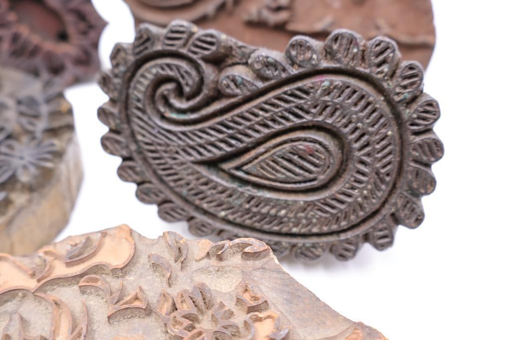 Assorted Antique Carved Textile Printing Blocks & Folk Art Stamps - 7