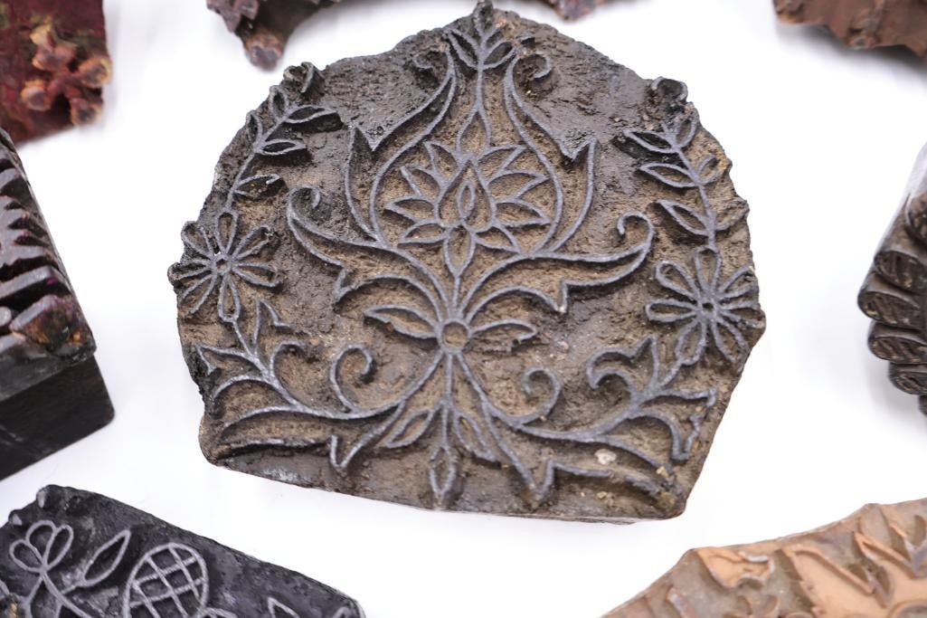 Assorted Antique Carved Textile Printing Blocks & Folk Art Stamps - 8