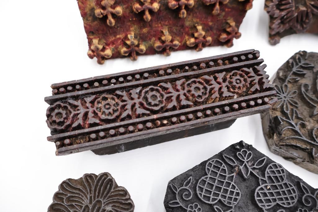 Assorted Antique Carved Textile Printing Blocks & Folk Art Stamps - 9