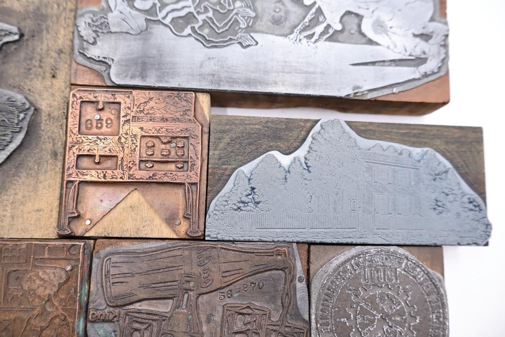 Assorted Vintage Letterpress Printing Blocks & Advertising Plates - 12