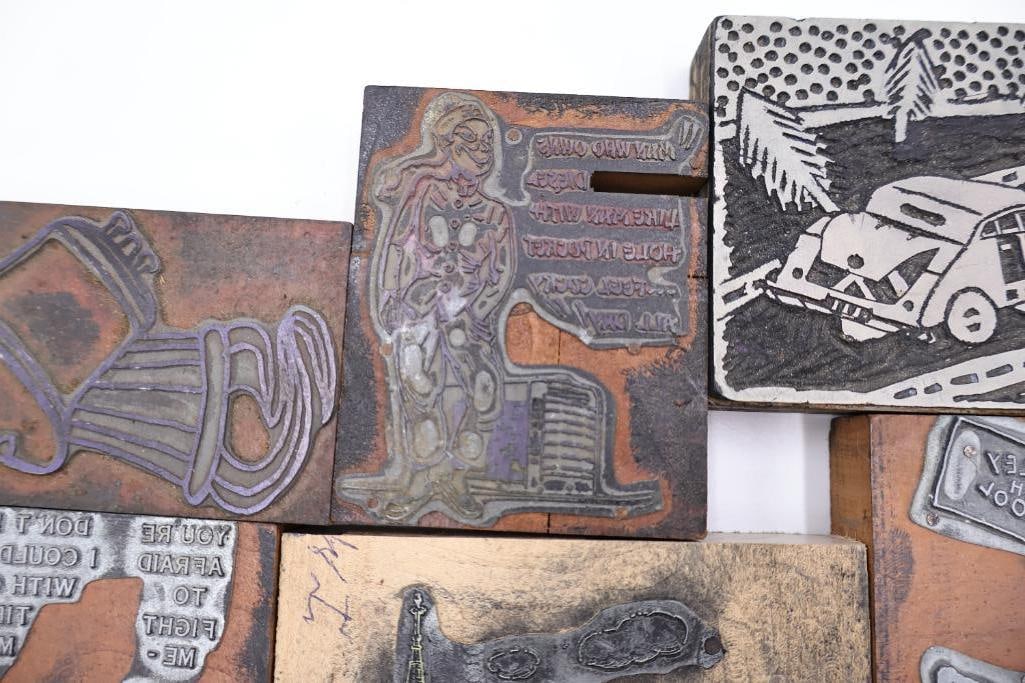 Assorted Vintage Letterpress Printing Blocks & Advertising Plates - 14