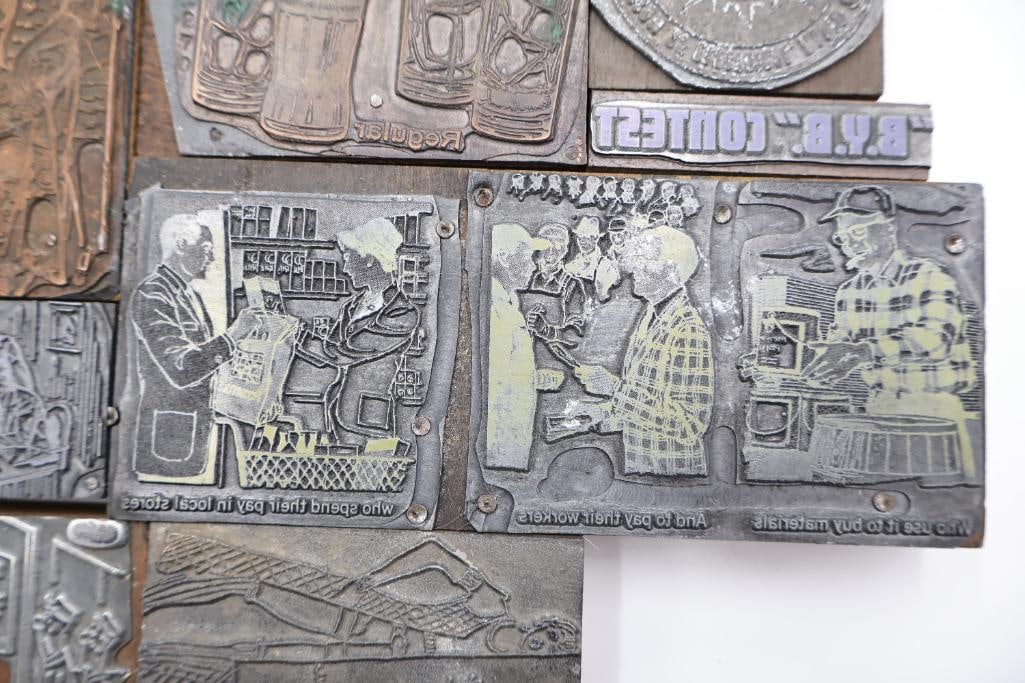 Assorted Vintage Letterpress Printing Blocks & Advertising Plates - 9