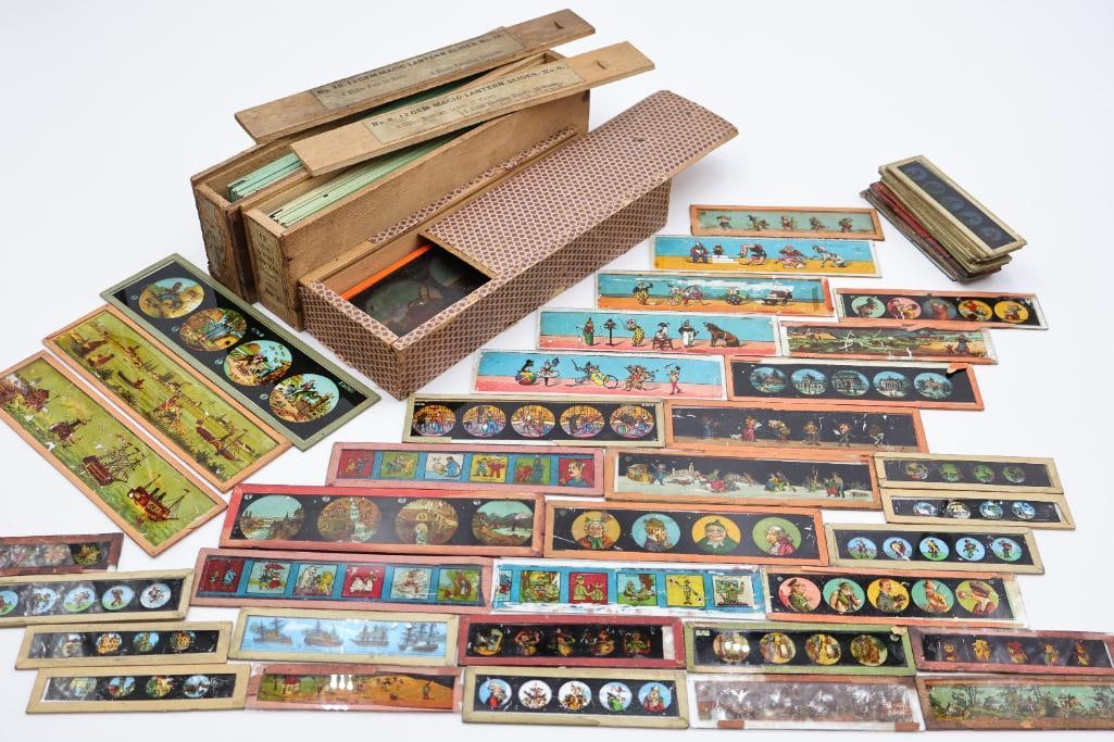 Large Collection of Antique Magic Lantern Slides & Hand-Colored Film Strips (1 of 20)