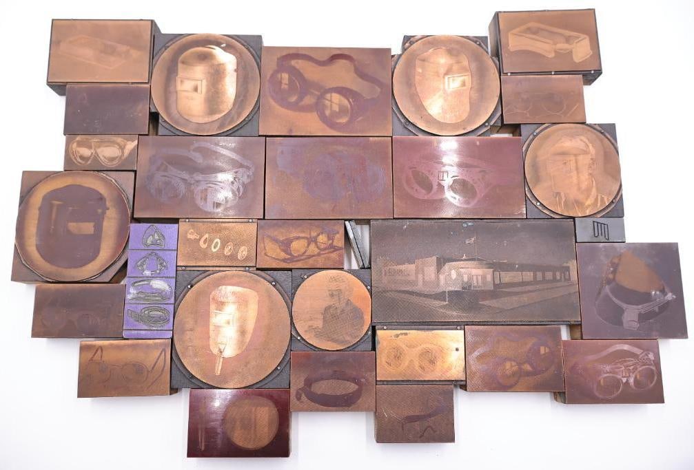 Vintage Industrial Printing Plates Featuring Eyewear & Welding Imagery (1 of 12)