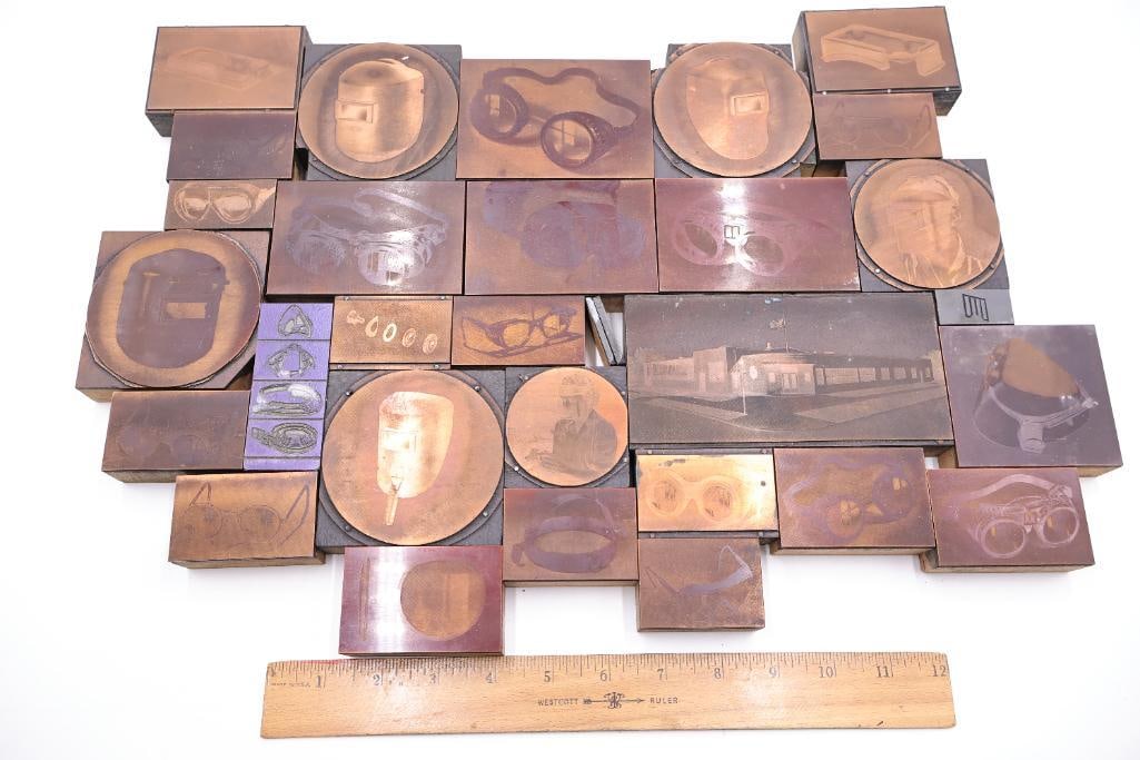 Vintage Industrial Printing Plates Featuring Eyewear & Welding Imagery - 2