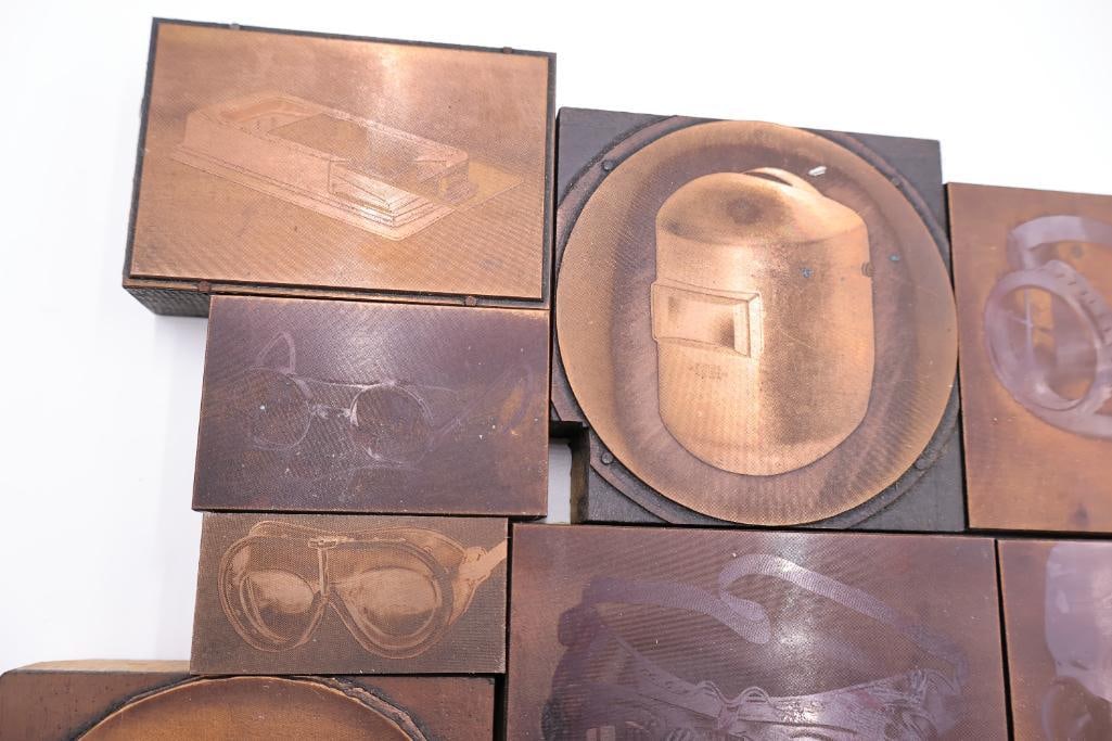 Vintage Industrial Printing Plates Featuring Eyewear & Welding Imagery - 3