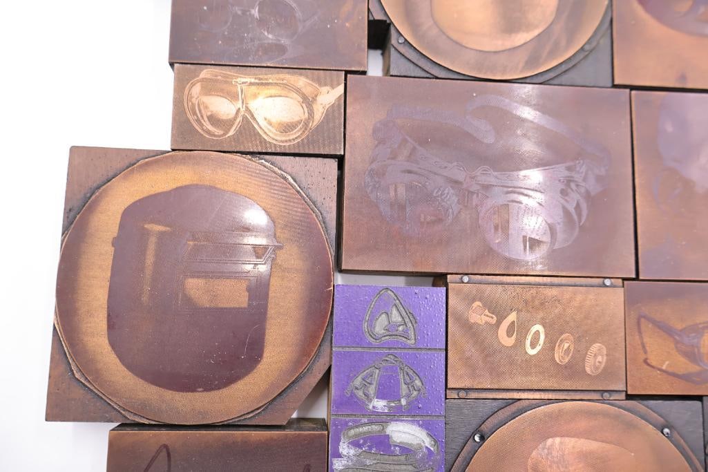 Vintage Industrial Printing Plates Featuring Eyewear & Welding Imagery - 4