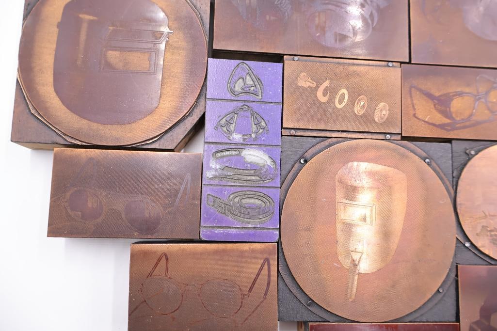 Vintage Industrial Printing Plates Featuring Eyewear & Welding Imagery - 5
