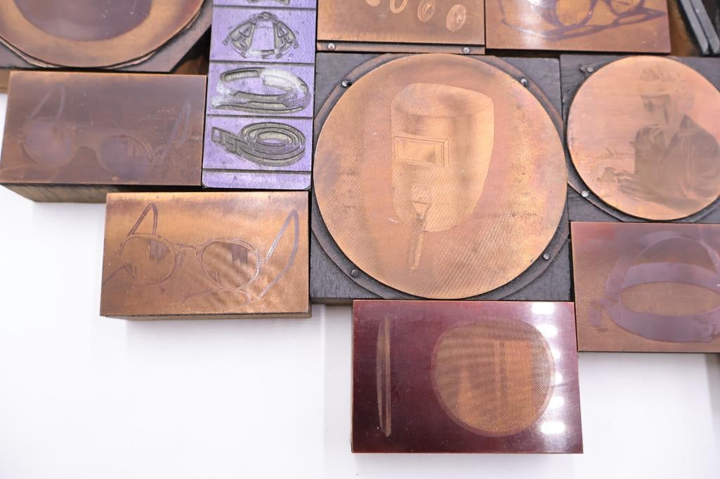 Vintage Industrial Printing Plates Featuring Eyewear & Welding Imagery - 6