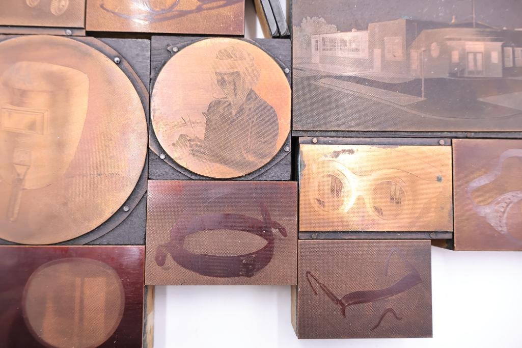 Vintage Industrial Printing Plates Featuring Eyewear & Welding Imagery - 7