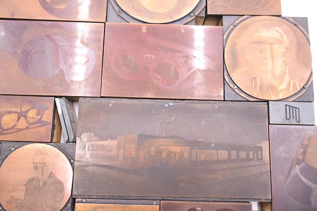 Vintage Industrial Printing Plates Featuring Eyewear & Welding Imagery - 9