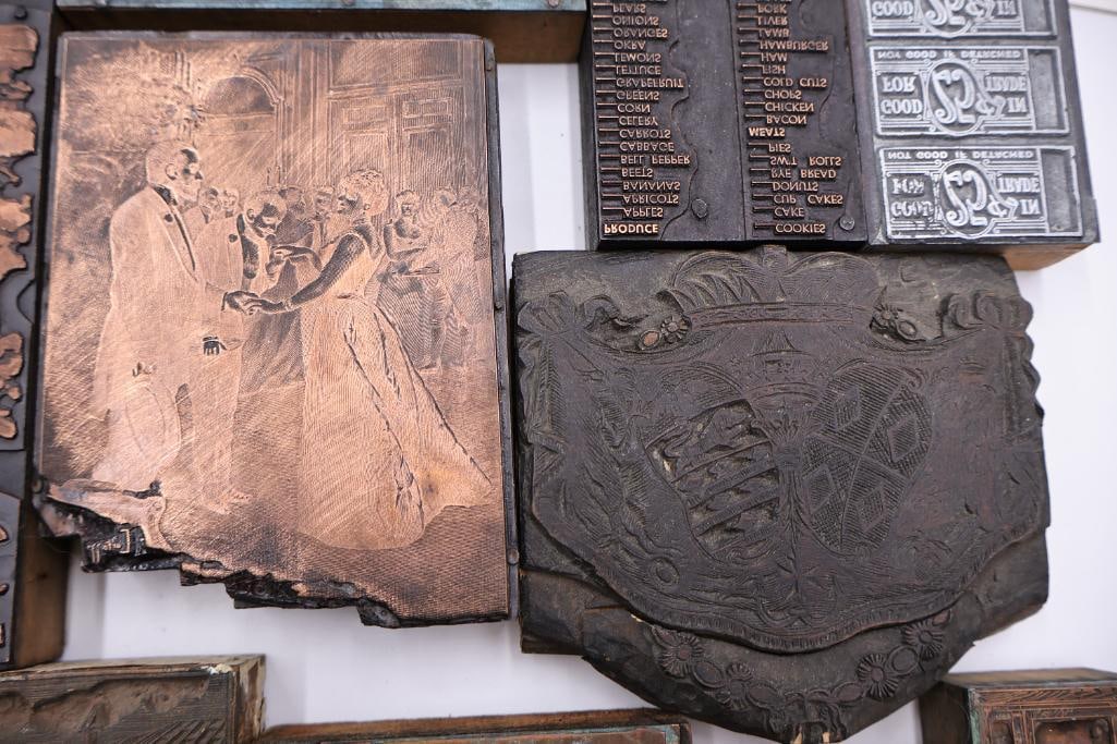 Large Collection of Antique Copper Printing Plates, Engraving Blocks & Letterpress Dies - 11