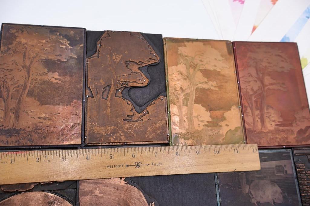 Large Collection of Antique Copper Printing Plates, Engraving Blocks & Letterpress Dies - 2