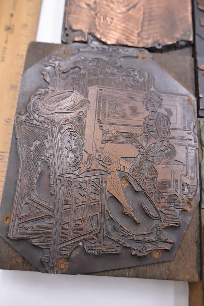 Large Collection of Antique Copper Printing Plates, Engraving Blocks & Letterpress Dies - 7
